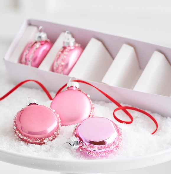Raz Box Set of Pink Macaroon Glass Christmas Ornaments 4422910