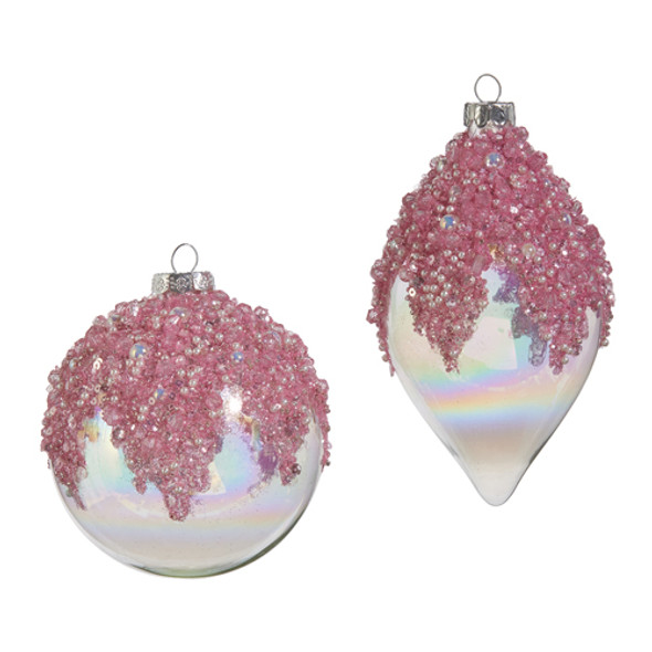 Raz 4" Pink Beaded Iridescent Glass Christmas Ornament 4422913