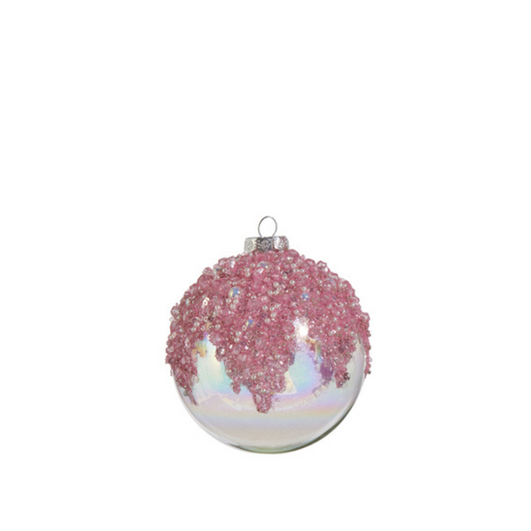 Raz 4" 粉紅串珠虹彩玻璃聖誕裝飾品 4422913 -2