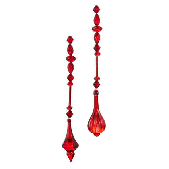 Raz Set of 2 7.75" Red Jeweled Drop Christmas Ornament 4422921