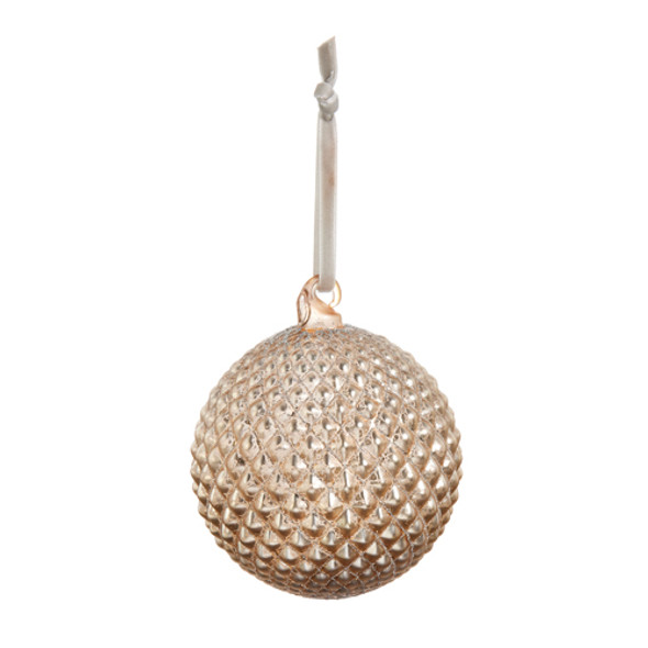 Raz 4" Champagne Quilted Ball Glass Christmas Ornament 4422946