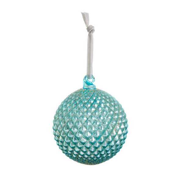 Raz 4" Cerulean Blue Quilted Ball Weihnachtsschmuck aus Glas 4422947 -2