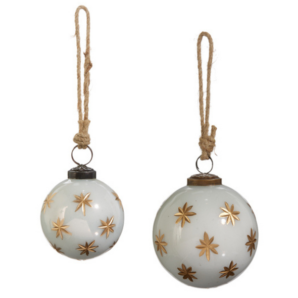 Raz 3" or 4" Ivory with Gold Star Etched Ball Glass Christmas Ornament