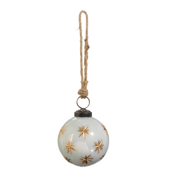 Raz 3" or 4" Ivory with Gold Star Etched Ball Glass Christmas Ornament -2