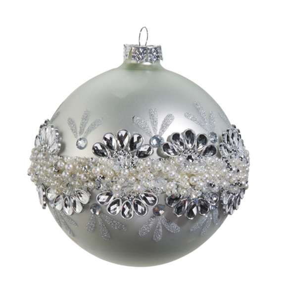 Raz 5" Silver Jeweled Glass Ball Christmas Ornament 4424508 -2