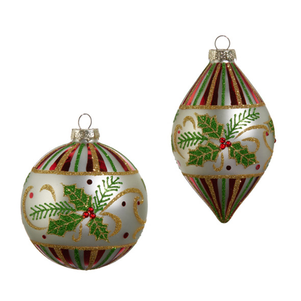 Raz 4" Holly Leaf Glass Christmas Ornament 4424547 -2