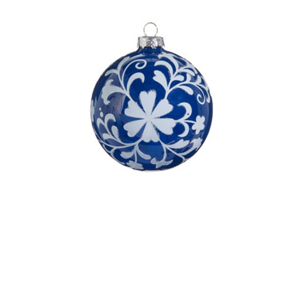 Raz 4" Blue and White Floral Delft Glass Christmas Ornament 4424554 -2