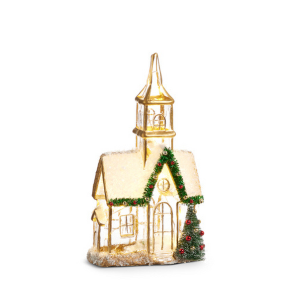 Raz Glass Lighted Gold Church Christmas Decoration -2