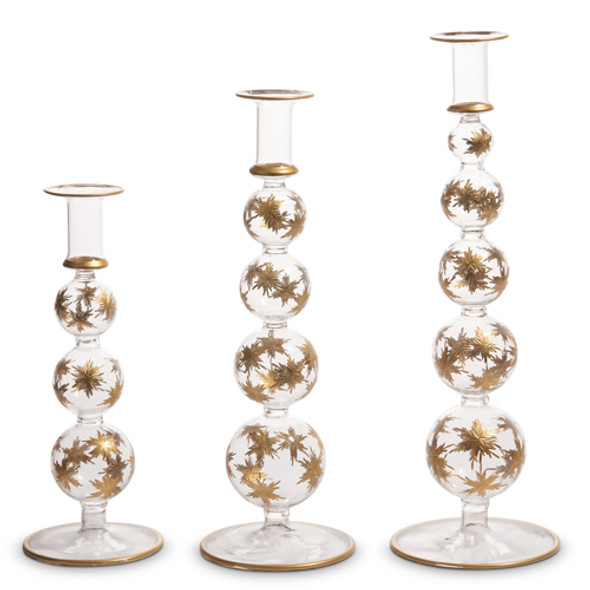 Raz 14.25" Set of 3 Gold Etched Snowflake Glass Candle Sticks 4424628 -2