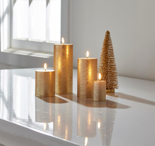 Raz Uyuni Rustic Gold Flameless Pillar Candles