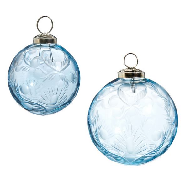 Raz 3" or 4" Etched Blue Glass Ball Christmas Ornament 