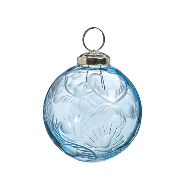 Ornement de Noël boule de verre bleu gravé Raz 3" ou 4" -2