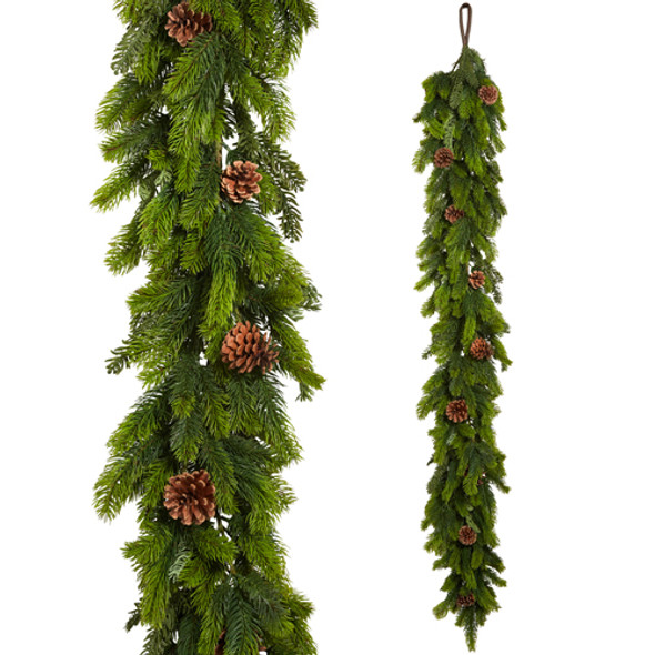 Raz 5.5' Real Feel Pine and Mini Pinecone Christmas Garland G4441751