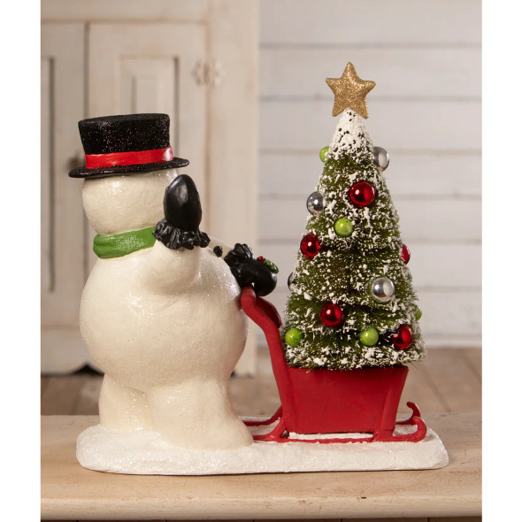 Bethany Lowe 14.5" Frosty Pushing Sled Vintage Christmas Decoration TD3173 -2