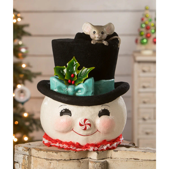 Bethany Lowe 14" Large Jolly Snowman Top Hat Surprise Christmas Decoration TD2140