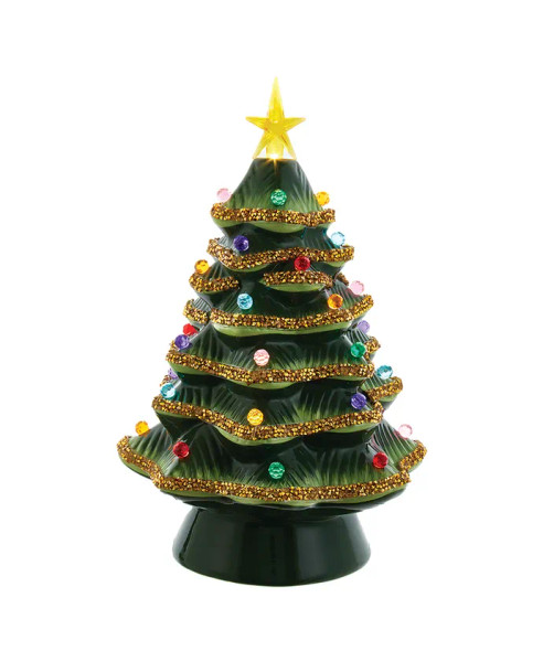 Kurt Adler 12" Light Up Ceramic Christmas Tree with Gold Glittered Tips JEL0810