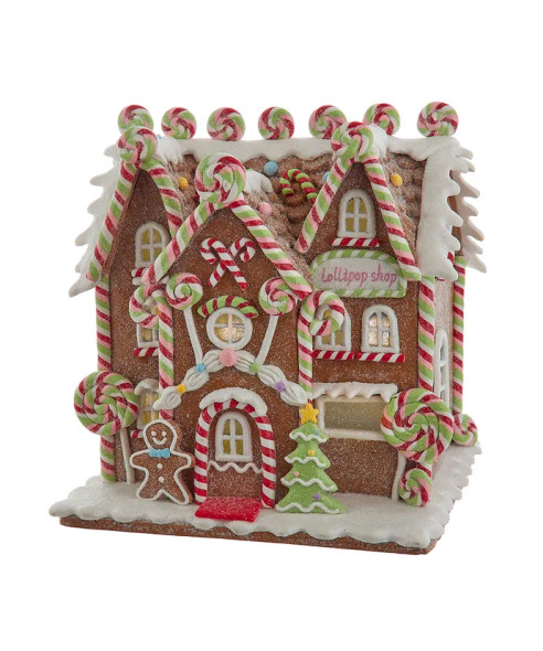 Kurt Adler 8" Battery Operated LED Lighted Gingerbread Lollipop Shop JEL1416