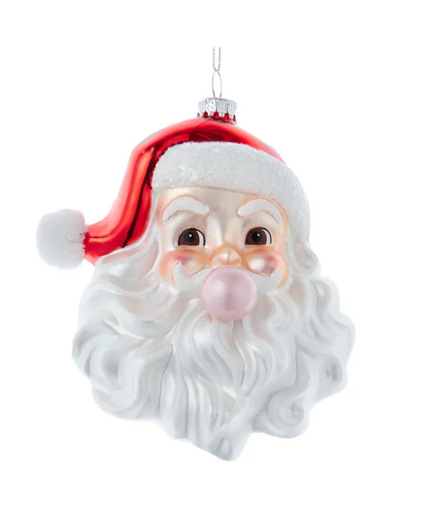 Kurt Adler 5.25" Glass Santa Head With Bubble Gum Glass Christmas Ornament T3587