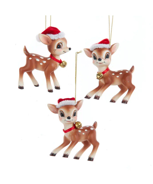 Kurt Adler 3.5" Set of 3 Deer With Christmas Hat Ornaments TD1765