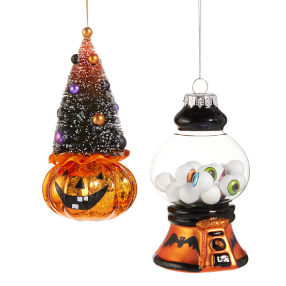 Raz 5.5" Pumpkin or Gumball Machine Glass Halloween Ornament 4520928 Raz 5.5" Pumpkin or Gumball Machine Glass Halloween Ornament 4520928