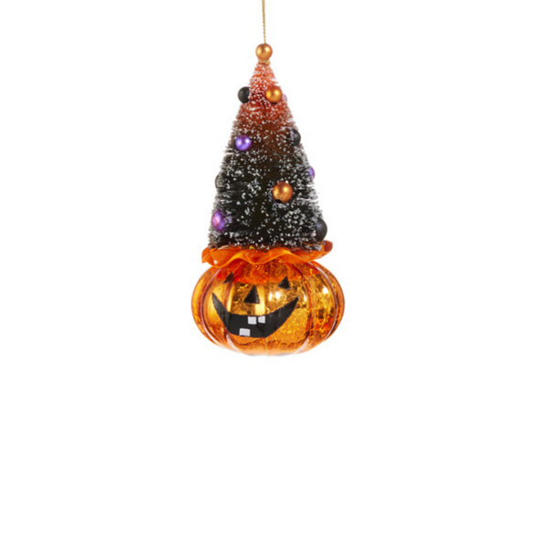 Raz 5.5" Glass Halloween Ornament 4520928 pumpkin with tree -2 Raz 5.5" Glass Halloween Ornament 4520928 pumpkin with tree -2
