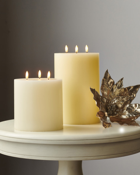 Raz 6" or 9" Ivory Triflame Large Pillar Battery Operated Realistic Flame Candle Raz 6" or 9" Ivory Triflame Large Pillar Battery Operated Realistic Flame Candle