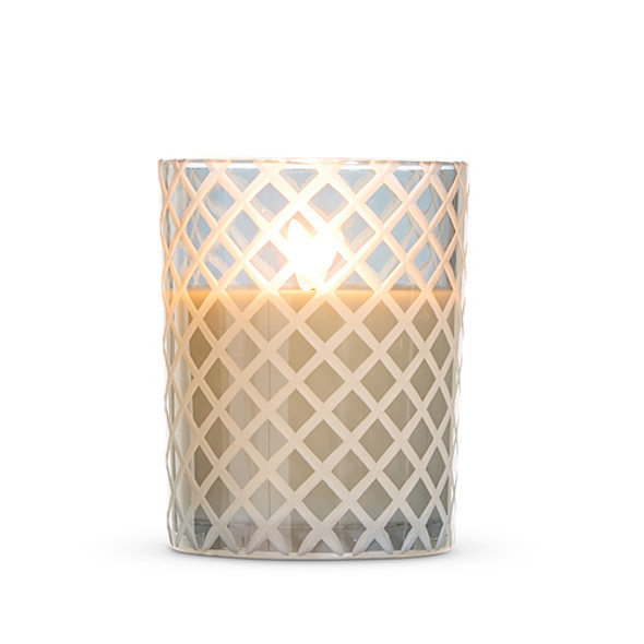 Raz 4" x 5" Smoke Grey, Gold, or Red Etched Glass Flameless Candle -2 Raz 4" x 5" Smoke Grey, Gold, or Red Etched Glass Flameless Candle -2