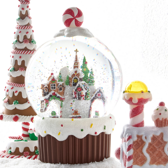 Raz 9.5" Animated Gingerbread Village Christmas Water Globe 4500790 Raz 9.5" Animated Gingerbread Village Christmas Water Globe 4500790