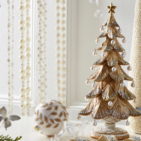 Raz 18" Gold Tree with Pearls Christmas Figure Decoration 4510518 Raz 18" Gold Tree with Pearls Christmas Figure Decoration 4510518