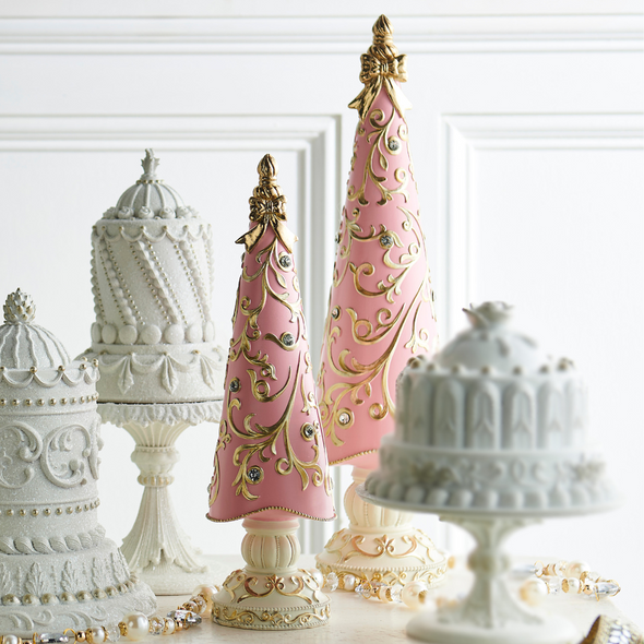 Raz 17" Pink and Gold Scroll Pattern Christmas Tree Figures Set of 2 4511621 Raz 17" Pink and Gold Scroll Pattern Christmas Tree Figures Set of 2 4511621