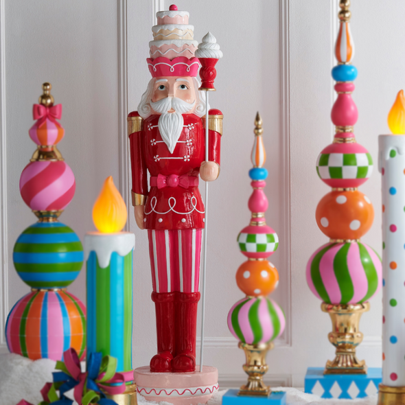 Raz 49.5" Large Red and Pink Nutcracker Christmas Figure Decoration 4511666 Raz 49.5" Large Red and Pink Nutcracker Christmas Figure Decoration 4511666