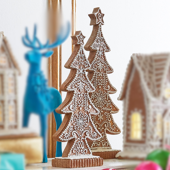 Raz 15" Large Brown and White Gingerbread Cookie Christmas Tree Figures 4512136 Raz 15" Large Brown and White Gingerbread Cookie Christmas Tree Figures 4512136
