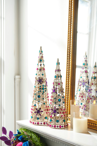 Raz 18" Multicolor Jeweled Brooch Cone Christmas Trees Set of 2 4513511