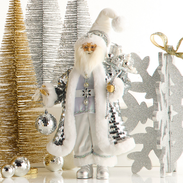 Raz 18" Disco Silver Santa Christmas Figure 4515538 Raz 18" Disco Silver Santa Christmas Figure 4515538