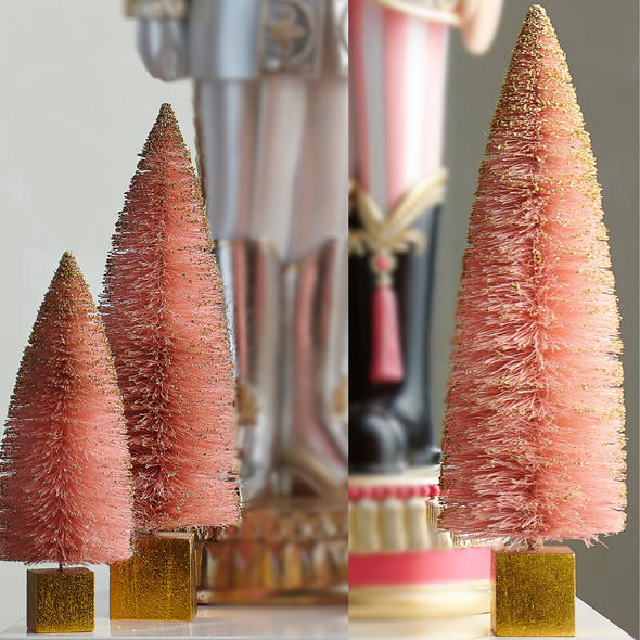 Raz 16.5" Pink and Gold Bottle Brush Christmas Tree Figure 4515555 Raz 16.5" Pink and Gold Bottle Brush Christmas Tree Figure 4515555