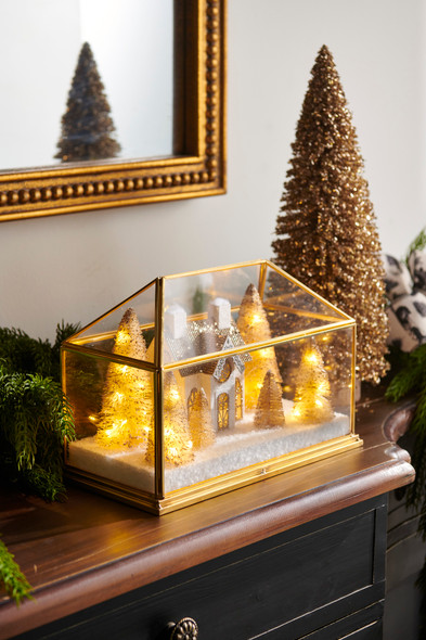 Raz 10.75" Lighted Gold House Terrarium Christmas Decoration 4515557 Raz 10.75" Lighted Gold House Terrarium Christmas Decoration 4515557