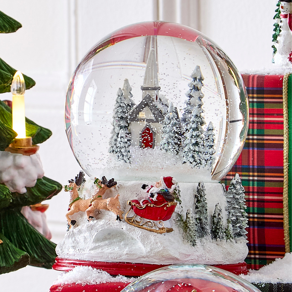 Raz 6.5" Church and Santa Christmas Water Snow Globe Decoration 4516289 Raz 6.5" Church and Santa Christmas Water Snow Globe Decoration 4516289