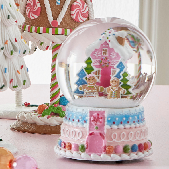 Raz 6.5" Musical Gingerbread House Snow Water Globe Christmas Decoration 4516362 Raz 6.5" Musical Gingerbread House Snow Water Globe Christmas Decoration 4516362