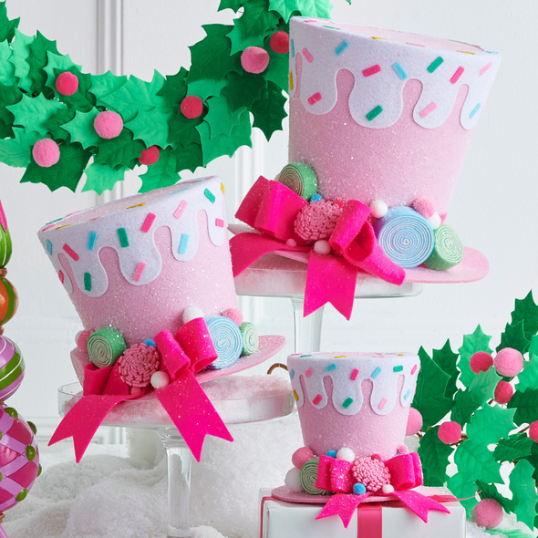 Raz Pink Sprinkles Snowman Top Hat Christmas Decoration Raz Pink Sprinkles Snowman Top Hat Christmas Decoration
