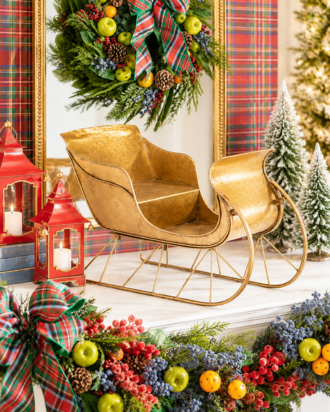 Raz 25.25" Large Metal Gold Sleigh Christmas Decoration 4517043-2