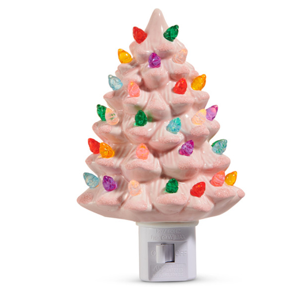 Raz 6" Vintage Light Pink Christmas Tree Night Light 4519027 Raz 6" Vintage Light Pink Christmas Tree Night Light 4519027