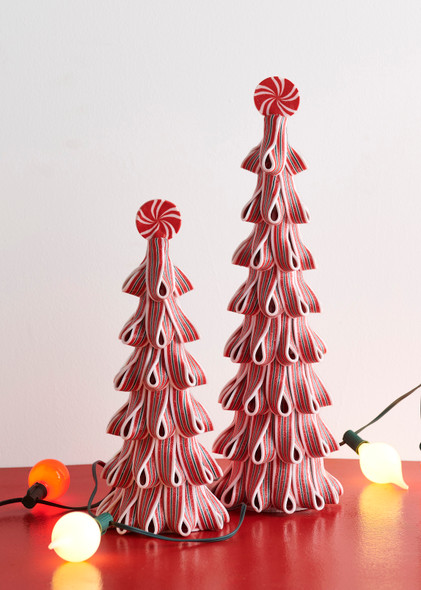 Raz 18" Red and White Ribbon Candy Christmas Trees with Sprinkles Set of 2 4519135 Raz 18" Red and White Ribbon Candy Christmas Trees with Sprinkles Set of 2 4519135