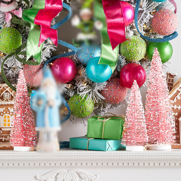 Raz 15" Pink Bottle Brush Trees with Sprinkles Christmas Decoration Set of 3 4519139 Raz 15" Pink Bottle Brush Trees with Sprinkles Christmas Decoration Set of 3 4519139