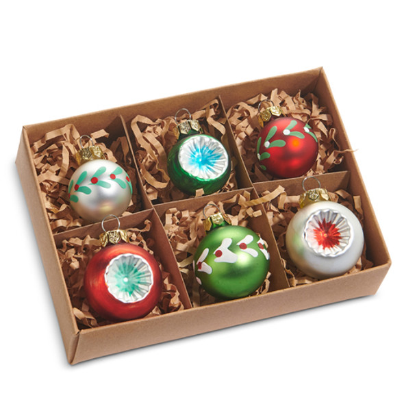 Raz 1" Box of 6 Vintage Glass Christmas Ball Ornaments 4519168 Raz 1" Box of 6 Vintage Glass Christmas Ball Ornaments 4519168