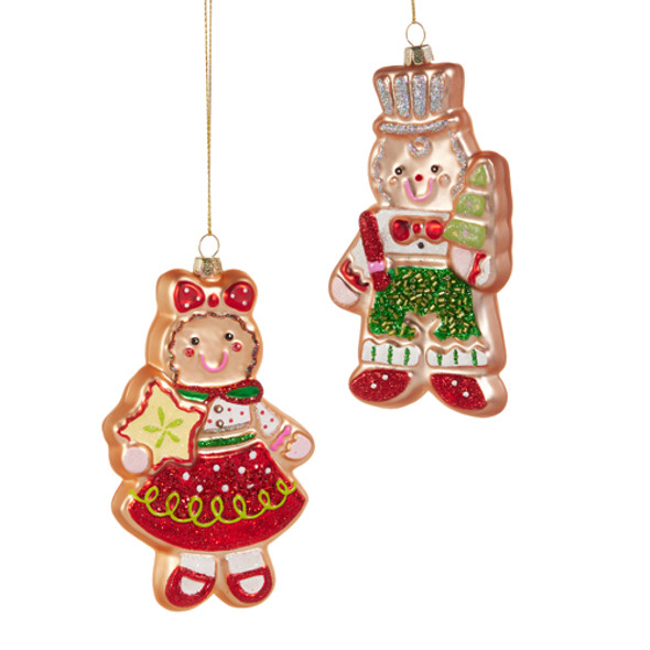 Raz 5.75" Happy Gingerbread Cookie Glass Christmas Ornament Set of 2 4520034 Raz 5.75" Happy Gingerbread Cookie Glass Christmas Ornament Set of 2 4520034