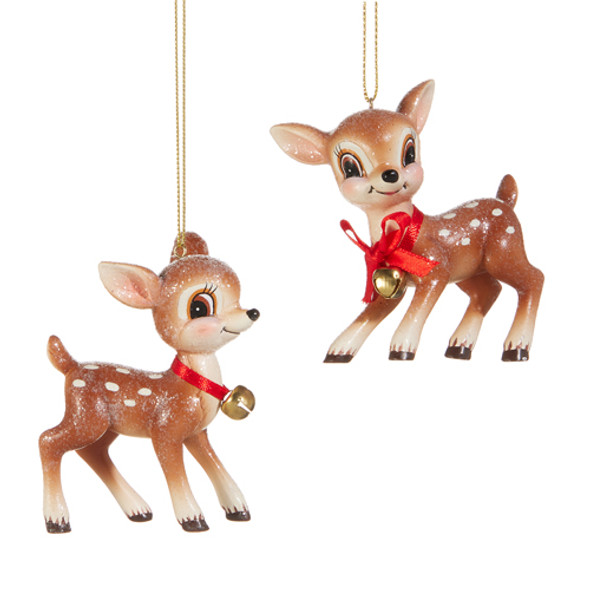Raz 3.25" Cutesy Deer with Bell Christmas Ornament Set of 2 4520057 Raz 3.25" Cutesy Deer with Bell Christmas Ornament Set of 2 4520057