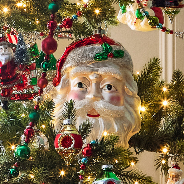 Raz 10.5" Santa Head Glass Christmas Ornament 4520903 Raz 10.5" Santa Head Glass Christmas Ornament 4520903