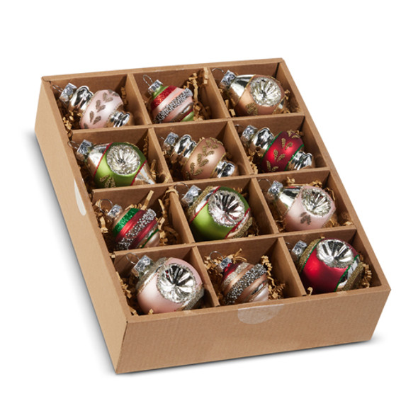 Raz 2" Multicolor Vintage Glass Christmas Ornament Box of 12 4520925 Raz 2" Multicolor Vintage Glass Christmas Ornament Box of 12 4520925