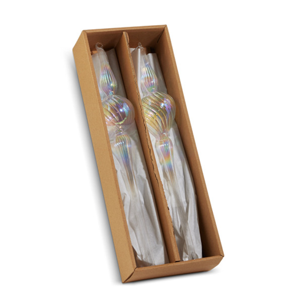 Raz 14.5"  Iridescent Finial Glass Christmas Ornament Set Box of 2 4522880