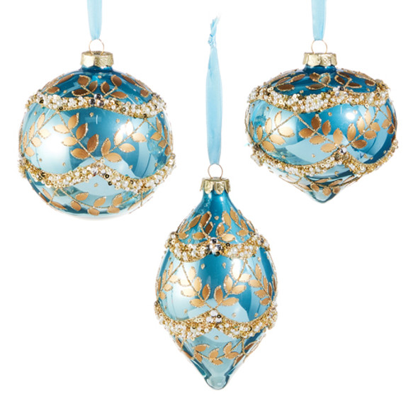 Raz 4" Gold Leaf Wrapped Blue Iridescent Glass Christmas Ornament 4523008 Raz 4" Gold Leaf Wrapped Blue Iridescent Glass Christmas Ornament 4523008